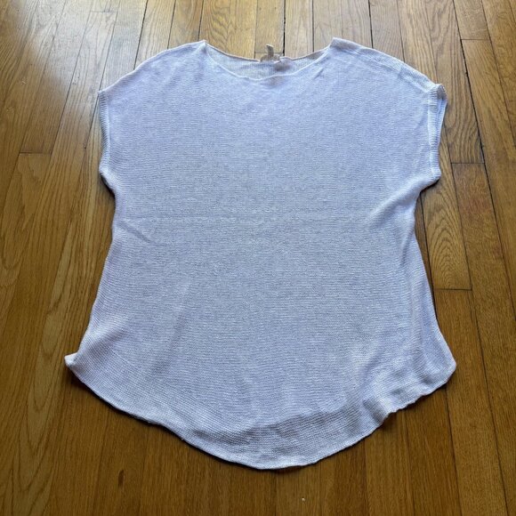 Eileen Fisher Size M White Cotton Blend Sheer Open Knit Short Sleeve Sweater Top - Picture 2 of 13